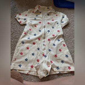 Main Strip Cream Romper with Star Accents